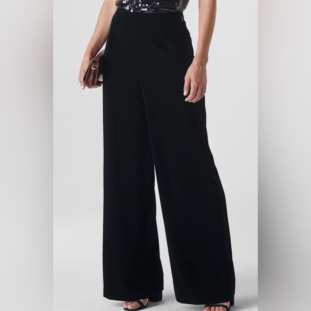 Vintage Wide Leg Black Velvet Trouser Pants Dana Buchman Size 8 - Picture 1 of 8